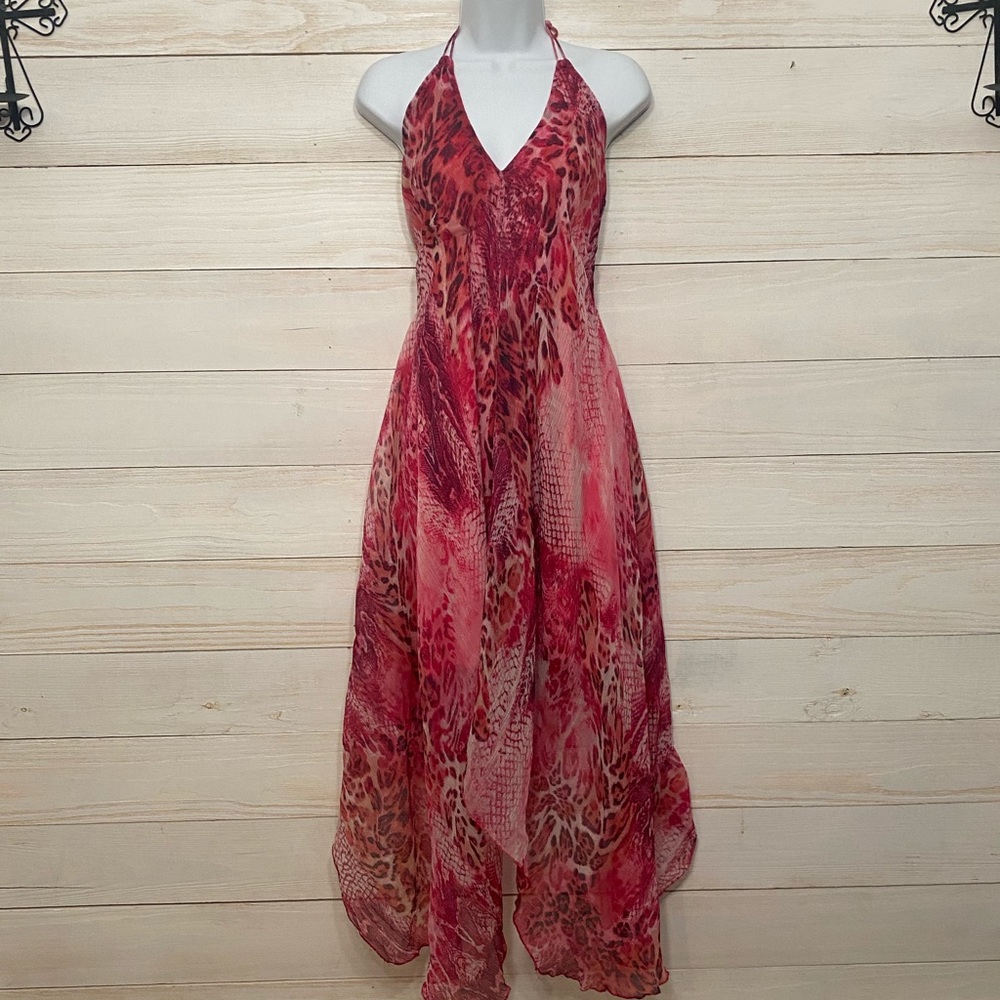 Jessica Taylor size medium, pink animal print halter dress